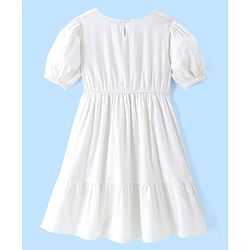 Pine Kids Cotton Half Sleeves Frock with Floral Embroidery - White