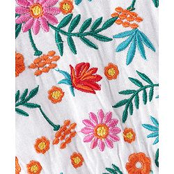 Pine Kids Cotton Half Sleeves Frock with Floral Embroidery - White
