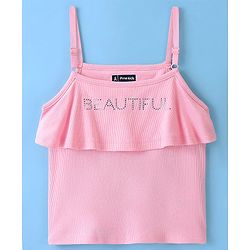 Pine Kids Cotton Beautiful Embellished Top with Half Sleeves Inner Tee - Pink & Snow White