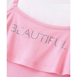 Pine Kids Cotton Beautiful Embellished Top with Half Sleeves Inner Tee - Pink & Snow White