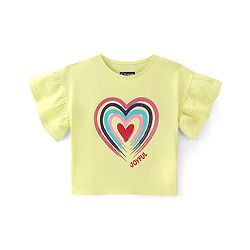 Pine Kids Cotton Knit Half Sleeves Top Heart Print - Yellow