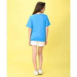 Pine Kids Cotton Knit Half Sleeves T-Shirt Floral Embroidery - Blue