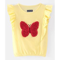 Pine Kids Cotton Knit Frill Sleeves Butterfly Applique Top - Yellow