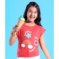 Pine Kids 100% Cotton Knit Sleeveless Top Rainbow Embroidered - Red