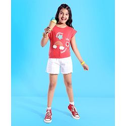 Pine Kids 100% Cotton Knit Sleeveless Top Rainbow Embroidered - Red