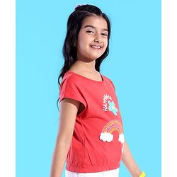 Pine Kids 100% Cotton Knit Sleeveless Top Rainbow Embroidered - Red
