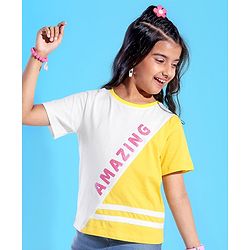Pine Kids 100% Cotton Half Sleeves T-Shirt Cut & Sew Design - Snow White & Yellow