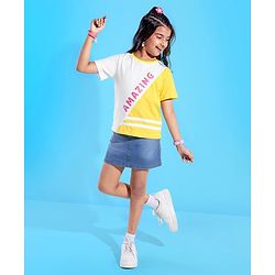 Pine Kids 100% Cotton Half Sleeves T-Shirt Cut & Sew Design - Snow White & Yellow