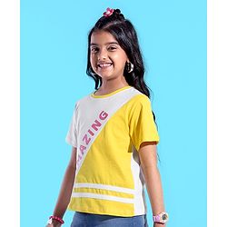 Pine Kids 100% Cotton Half Sleeves T-Shirt Cut & Sew Design - Snow White & Yellow