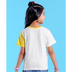 Pine Kids 100% Cotton Half Sleeves T-Shirt Cut & Sew Design - Snow White & Yellow