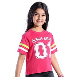 Pine Kids Cotton Knit Half Sleeves T-Shirts Text Print- Rose Red