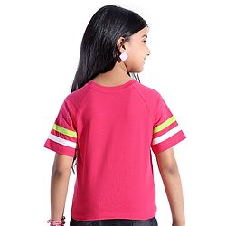 Pine Kids Cotton Knit Half Sleeves T-Shirts Text Print- Rose Red