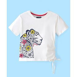 Pine Kids Cotton Knit Half Sleeves T-Shirts Floral & Lioness Print- Snow White