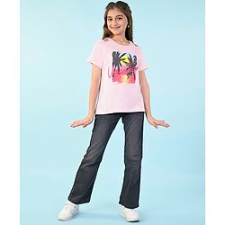 Pine Kids 100% Cotton Knit Half Sleeves Top Beach Theme- Pink
