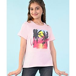 Pine Kids 100% Cotton Knit Half Sleeves Top Beach Theme- Pink