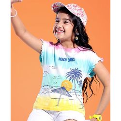 Pine Kids 100% Cotton Knit Sleeveless T-Shirt Beach Print - Snow White