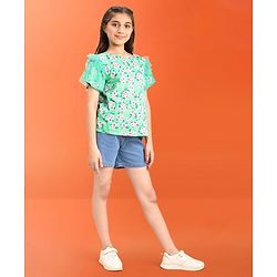 Pine Kids 100% Cotton Half Sleeves Floral Print Top - Green