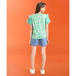 Pine Kids 100% Cotton Half Sleeves Floral Print Top - Green