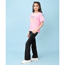 Pine Kids Cotton Knit Half Sleeves T-Shirt Text Embroidery - Pink