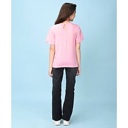 Pine Kids Cotton Knit Half Sleeves T-Shirt Text Embroidery - Pink