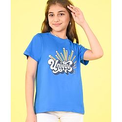 Pine Kids 100% Cotton Knit Half Sleeves T-Shirt Text Print - French Blue