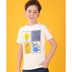Pine Kids 100% Cotton Half Sleeves T-Shirt With Fingers Cross Print - White