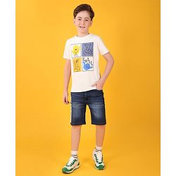 Pine Kids 100% Cotton Half Sleeves T-Shirt With Fingers Cross Print - White