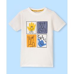 Pine Kids 100% Cotton Half Sleeves T-Shirt With Fingers Cross Print - White