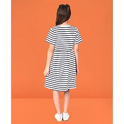 Pine Kids Cotton Half Sleeves Striped Frock with Puffed Text - Snow White
