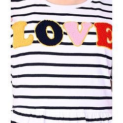 Pine Kids Cotton Half Sleeves Striped Frock with Puffed Text - Snow White