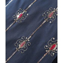 Pine Kids Woven Full Sleeves Kurta Pyjama Set with Embroidered Jacket - Navy Peony