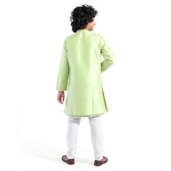 Pine Kids Woven Full Sleeves Solid Colour Kurta & Pajama Set with Mirror Worked Jacket - Lime Green
