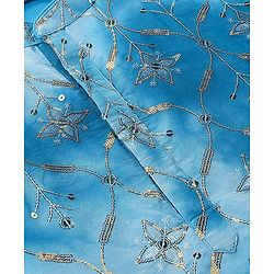 Pine Kids Woven Full Sleeves Floral Embroidered Kurta Pyjama Set - Blue