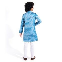 Pine Kids Woven Full Sleeves Floral Embroidered Kurta Pyjama Set - Blue