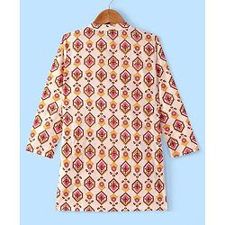Pine Kids 100% Cotton Woven Full Sleeves Kurta & Pyjama Set With Ikat Print - White