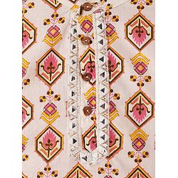 Pine Kids 100% Cotton Woven Full Sleeves Kurta & Pyjama Set With Ikat Print - White