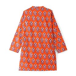 Pine Kids Full Sleeves Floral Printed Cotton Kurta - Orange