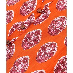 Pine Kids Full Sleeves Floral Printed Cotton Kurta - Orange