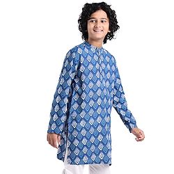 Pine Kids 100% Cotton Woven Full Sleeves Kurta Bandhani Print - Navy Blue