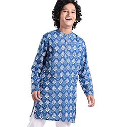 Pine Kids 100% Cotton Woven Full Sleeves Kurta Bandhani Print - Navy Blue