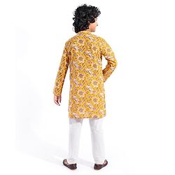 Pine Kids 100% Cotton Woven Full Sleeves Kurta Floral Print - Mustard