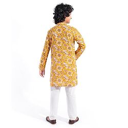 Pine Kids 100% Cotton Woven Full Sleeves Kurta Floral Print - Mustard