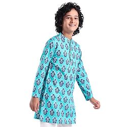 Pine Kids Full Sleeves Floral  Printed Cotton Kurta - Light Blue