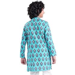 Pine Kids Full Sleeves Floral  Printed Cotton Kurta - Light Blue