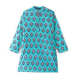 Pine Kids Full Sleeves Floral  Printed Cotton Kurta - Light Blue