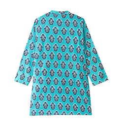 Pine Kids Full Sleeves Floral  Printed Cotton Kurta - Light Blue