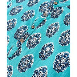 Pine Kids Full Sleeves Floral  Printed Cotton Kurta - Light Blue