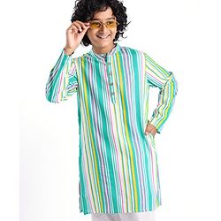 Pine Kids 100% Cotton Full Sleeves Kurta Striped - Multicolor