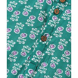 Pine Kids 100% Cotton Knit Full Sleeve Kurta & Dhoti Set With Floral Print - White & Green