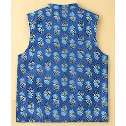 Pine Kids Full Sleeves Floral Printed Kurta Pyjama With Jacket - White & Blue